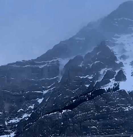 Strong Wind Blows Snow Back Up Mountain in Alberta