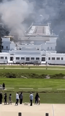Fire Burns at Old Parliament House in Canberra, Australia