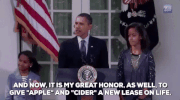 sasha obama and now it is my great honor as well to give apple and cider a new lease on life GIF by Obama