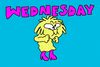 Digital art gif. A little green troll is chest bumping aggressively while holding its breath and the text on top reads, "Wednesday."