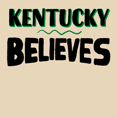 Text gif. Giant black and green letters fill the bisque-white background. Text, "Kentucky believes, abortion is, healthcare."