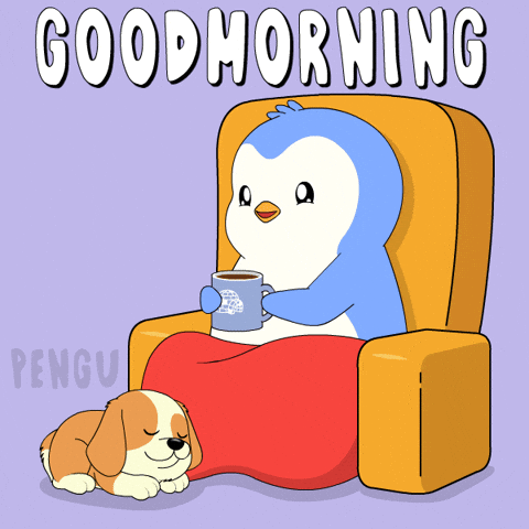 Sitting Good Morning GIF by Pudgy Penguins