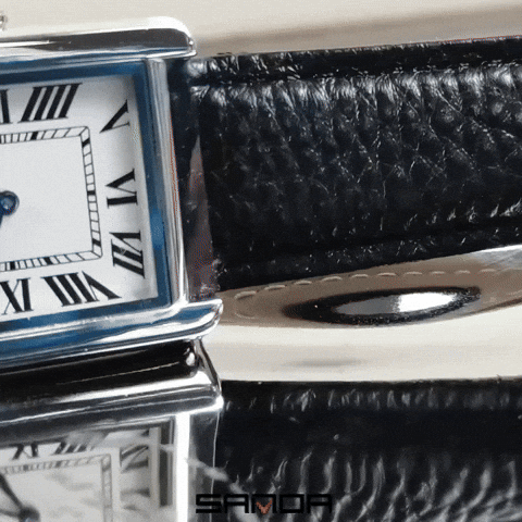 Relógio Masculino Retangular Clássico com mostrador branco e pulseira de couro preta