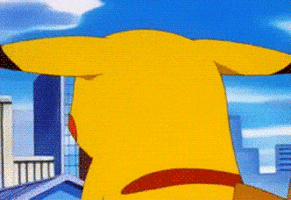 Anime gif. Pikachu turns defiantly, shouting "no!"