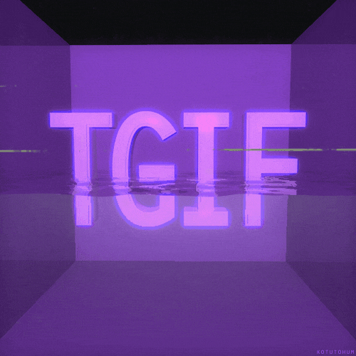 Text gif. The phrase, "TGIF," is half submerged in water and it bobbles up and down.