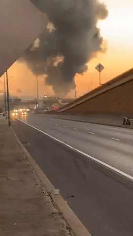 Smoke Rises From Fiery Scene on Texas Interstate 820