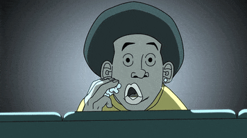 CCRAWM scared popcorn spectator GIF