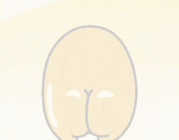 Sanrio gif. Gudetama, an anthropomorphic liquid egg, presses their face against the screen and teeters back and forth, buffing out an imprint, then turns around to reveal their bare little yolk butt, and rubs it against the screen, making a butt print.