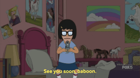 laurafinell giphygifmaker texting tina see you soon GIF