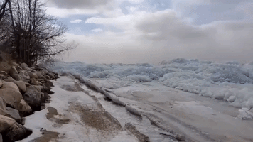 Strong Winds Leave Large Piles of Ice on Minnesota Lake Shores