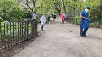 Mask-Wearing Walkers Exercise in New York's Riverside Park
