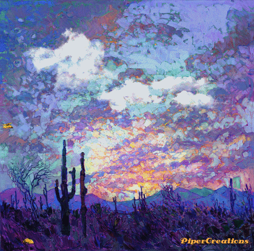 Pipercreations Sunset Cactus Clouds Nature Art GIF