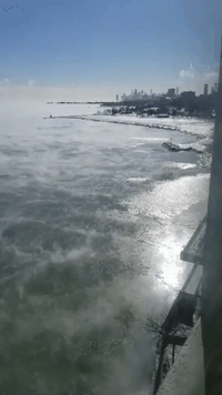Steam Fog Creates Smoking Effect on Lake Michigan as Polar Vortex Bears Down
