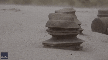 Mini Sand Pillars Form on Beach as Arctic Blast Moves Through Region