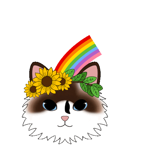 fluffybydesign cat rainbow flowers spring Sticker