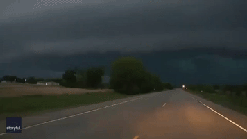 Lightning Flashes Through Shelf Cloud Above Oklahoma Road