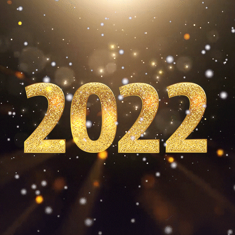 Text gif. "2022" appears in bright, sparkly gold letters against a background twinkling lights, like stars in the night sky.