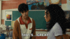 Movie gif. Abubakr Ali as Khal and Eva Reign as Kelsa in Anything's Possible. Kelsa tells Khal something uncomfortable and Khal replies by slowly saying, "That's... great," and looks away.