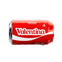 Sponsored gif. A red can of Coca-Cola with the name "Valentina" drops into frame, pauses, and then drops out of sight. 