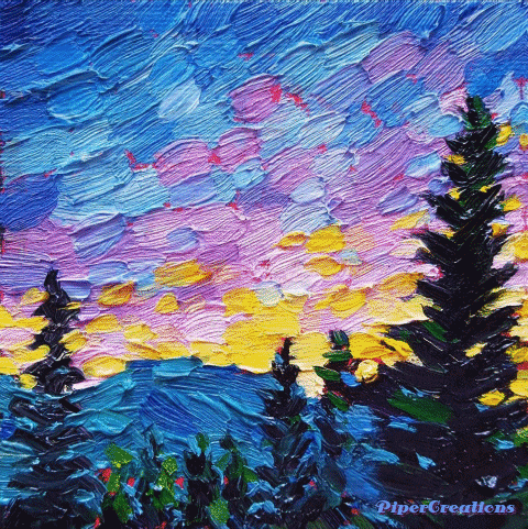 Pipercreations Pines Sky Oilpainting Art GIF