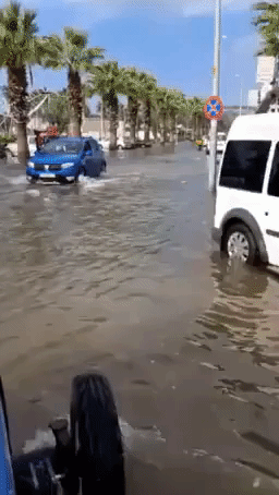Motorist Assesses Flooding in West Turkey After Earthquake