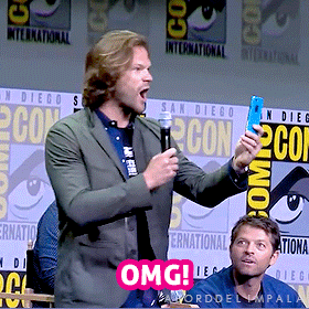 aborddelimpala omg jared padalecki freaking out aborddelimpala GIF