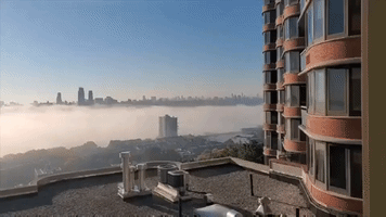 Dense Fog Descends Over Hudson River in New York City