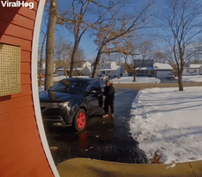 Ice Storm Sends Car and Driver Down Driveway