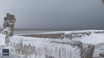Lake Erie Waterfront Restaurant Encased in Ice Following Buffalo Blizzard