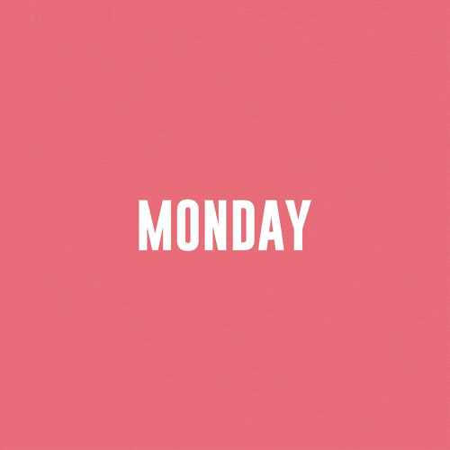 Text gif. With a background flashing in colorful bullseyes and sunbursts, is the word, “Monday.”