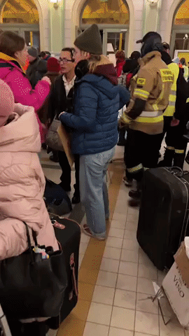 Polish Train Station Crowded as Thousands Arrive From Ukraine