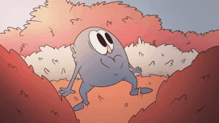Cartoon gif. Gray blob with big wide eyes leans back and braces itself as a heart-shaped heart explodes out and back from its chest over and over again.