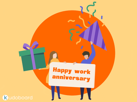 Kudoboard giphyupload work anniversary employee recognition happy work anniversary GIF