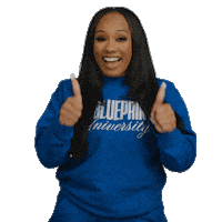 BLUEPRINTUNIVERSITY girl yes excited blue Sticker