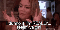 Reality TV gif. Evelyn Lozada on Basketball Wives looking frustrated but holding it in somewhat. Text, "I dunno if I'm really...feelin' ya, girl."