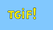 Illustrated gif. A bunny pops up from the bottom with their paws raised and is clearly ecstatic. They run away out of frame and the text reads, "TGIF!"