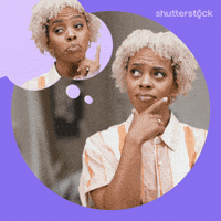 Sponsored gif. Woman clutches her chin and looks from side to side with a contemplative look on her face. A thought bubble above her shows another image of her tapping one finger against her cheek while she thinks.