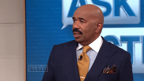 Celebrity gif. Steve Harvey shakes his head then sticks out his tongue as his mouth hangs open and his eyes grow wide.