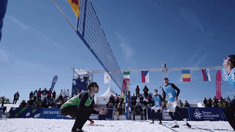 snowvolleyball giphyupload snow winter jump GIF