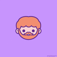 Kawaii gif. Head of a bearded man splits in half revealing a skull, which breaks apart releasing a smiley-faced hamburger. The sequence reverses, ending with bearded man once again.
