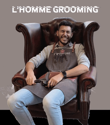 lhommegrooming giphygifmaker laughing barber so funny GIF