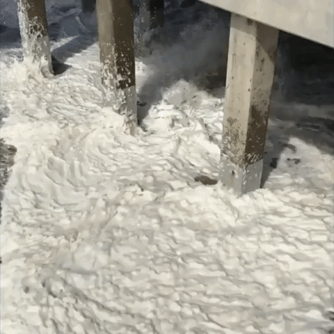 Hurricane Maria Swirls Sea Foam Around Outer Banks Pier