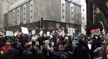 Protesters Block Street on Chicago's Magnificent Mile
