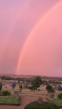 Double Rainbow Combines With Pink Sunset to Bring Glorious Evening to Australian Country Town