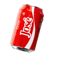 Sponsored gif. A red can of Coca-Cola with the name "Jose" slides in from the left, pauses, and slides to the right offscreen. 
