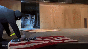 Protesters Set American Flag Alight Outside Portland Courthouse