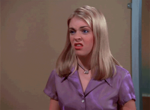 TV gif. Melissa Joan Hart as Sabrina in Sabrina the Teenage Witch. She makes a face at someone and opens her palm in their face, dismissing them.