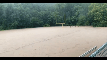 Heavy Rain Floods Sports Fields at Missouri's Eureka High School