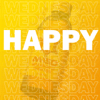 Text gif. Text reads, "Happy Wednesday," and the word "Wednesday" flashes continuously up the bottom of the screen. This is overlayed over a picture of an energy drink.