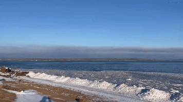 Ice Balls Line Shore of Lake Superior